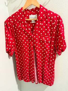 Nordstrom Town Square Vintage Red and White Polka Dot Blouse